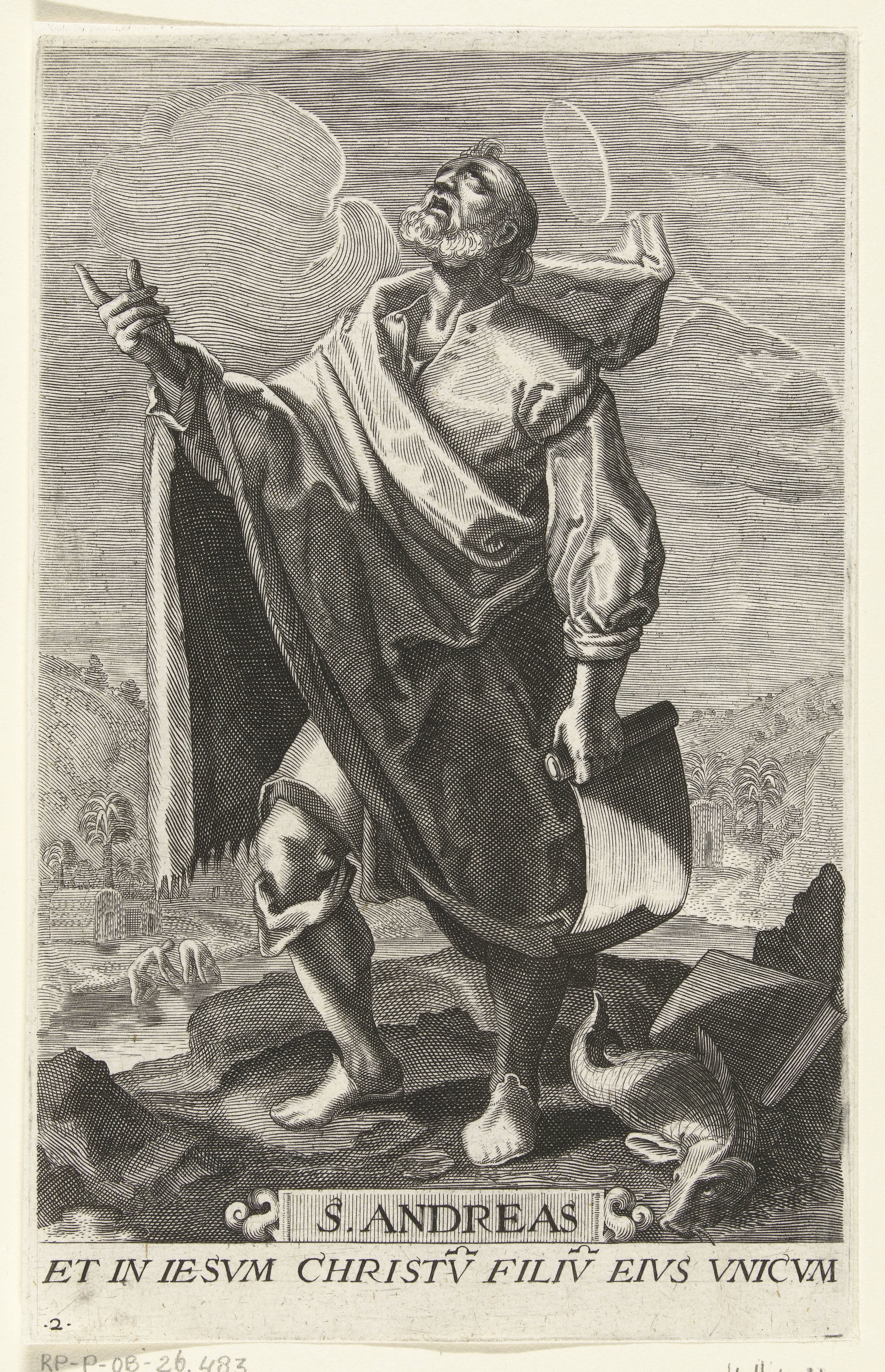 Apostel Andreas met schriftrol by Johan Barra