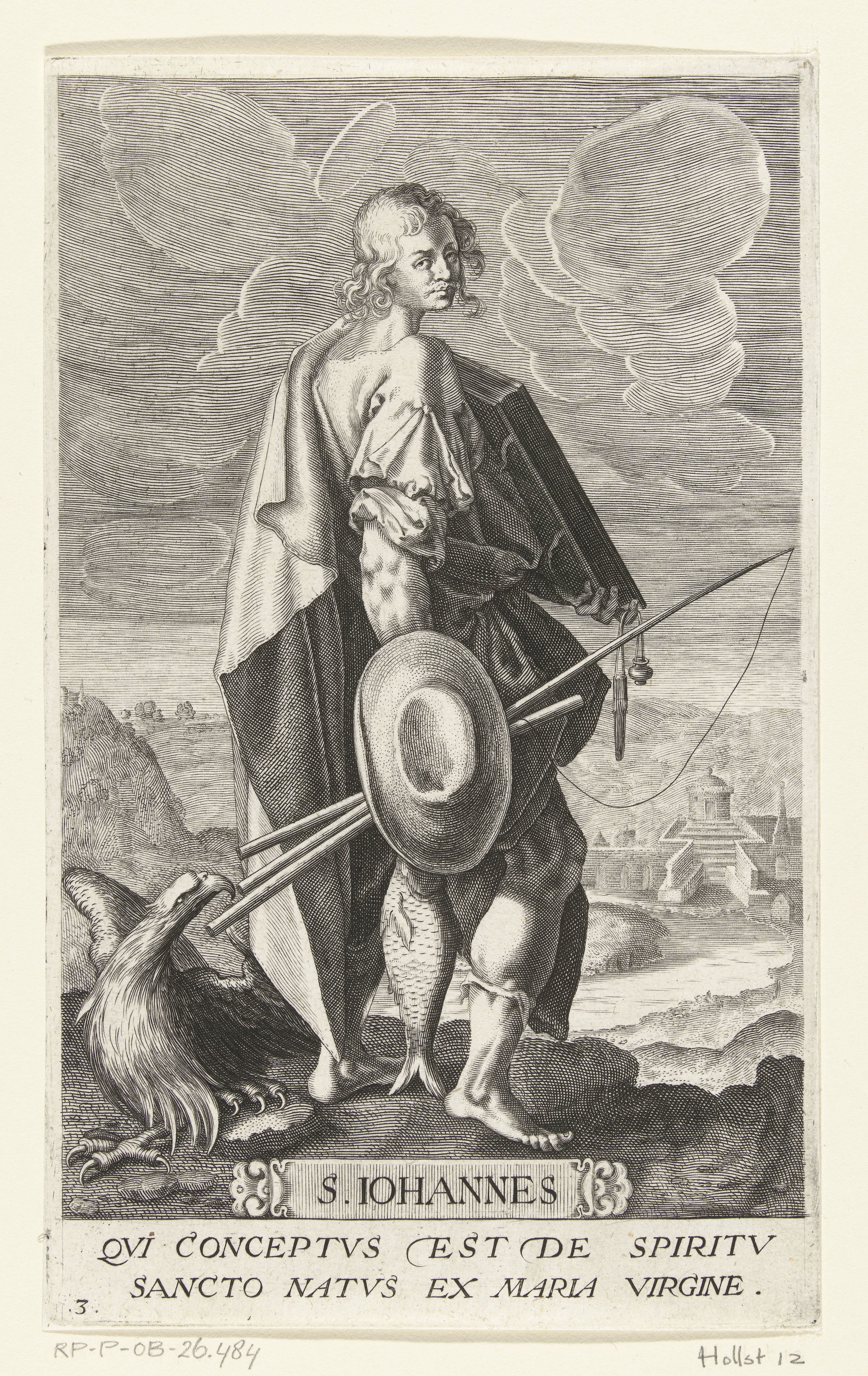 Apostel en evangelist Johannes met vishengel en adelaar by Johan Barra