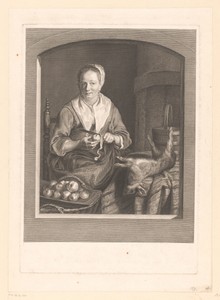 Appelschillende vrouw in keukeninterieur