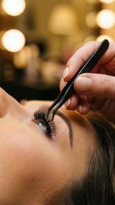 Applying Lashes with Tweezer