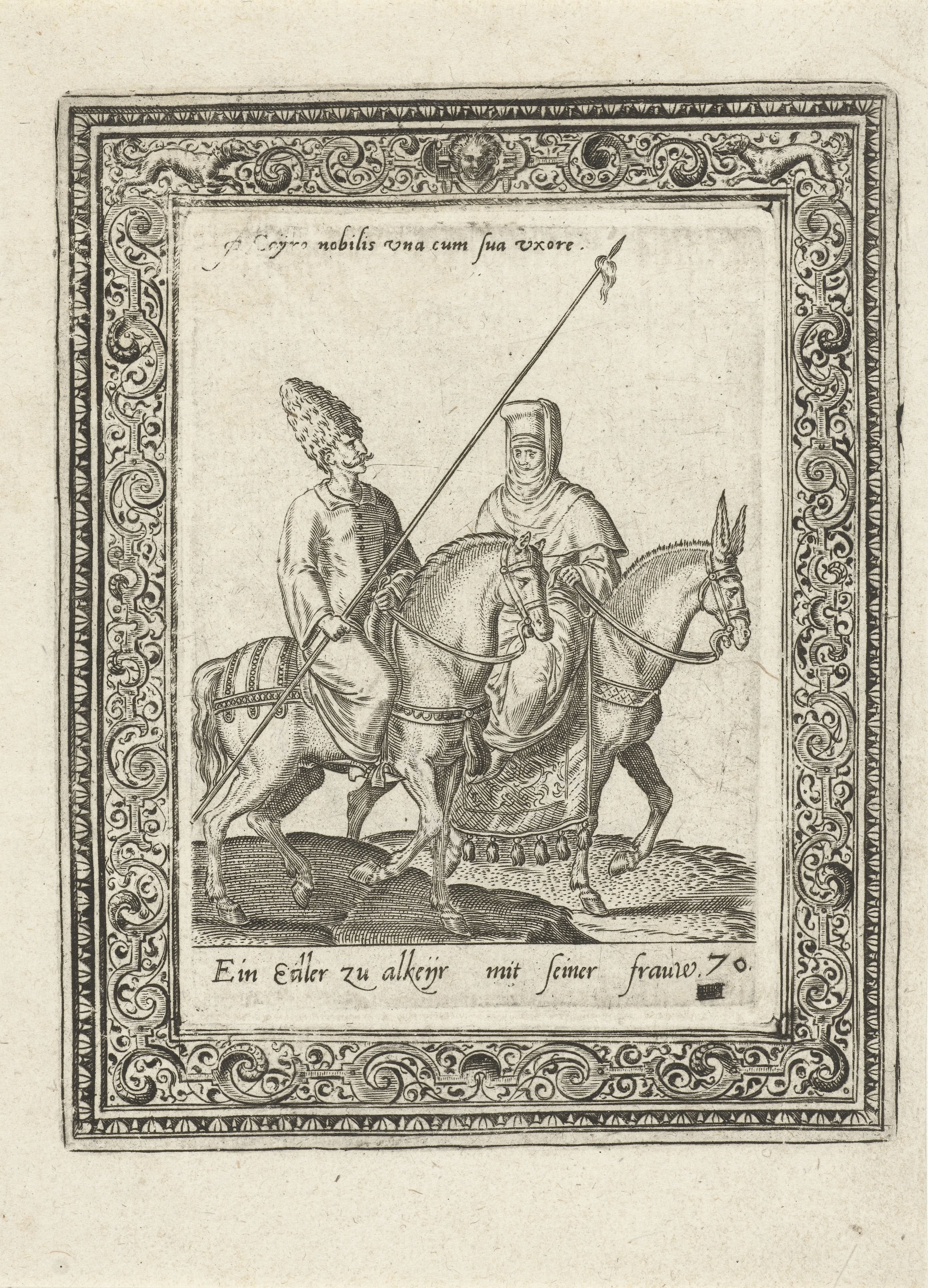 Arabische edelman en zijn vrouw te paard by Abraham de Bruyn