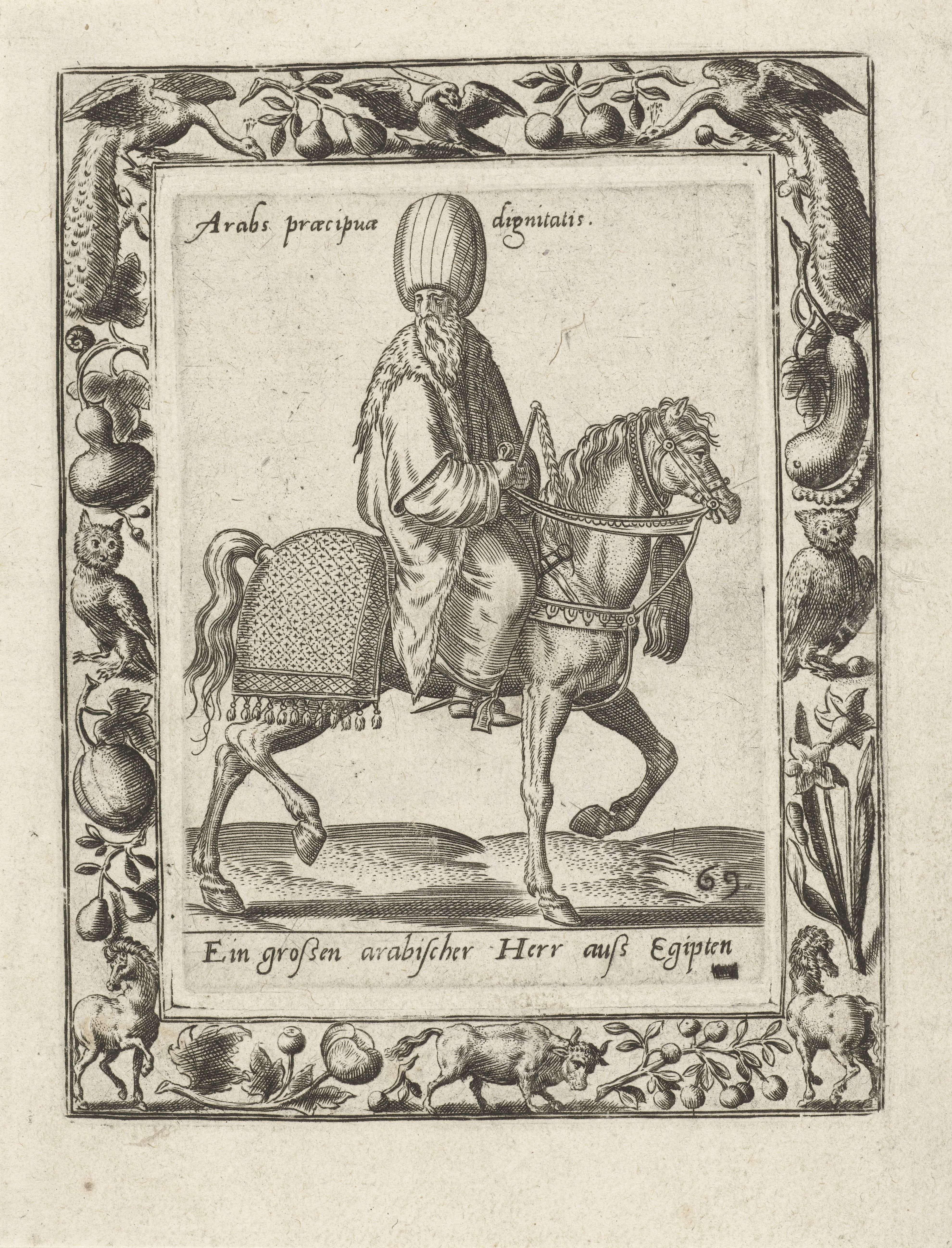 Arabische man te paard by Abraham de Bruyn