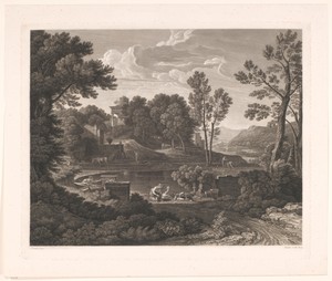 Arcadisch landschap met grafmonumenten