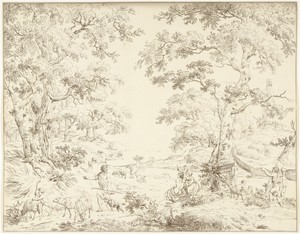 Arcadisch landschap met Janusbeeld