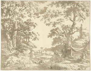 Arcadisch landschap met Janusbeeld