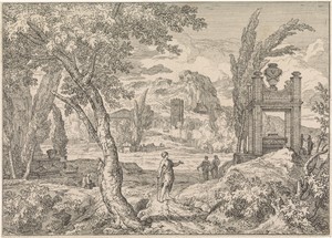 Arcadisch landschap met mausoleum