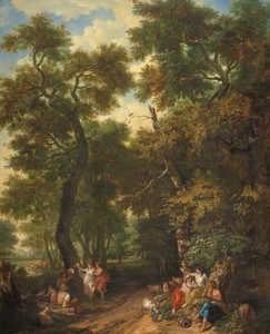 Arcadisch landschap met musicerende en dansende herders