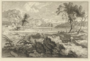 Arcadisch landschap met rotsen en rivier