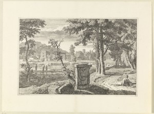 Arcadisch landschap met ruïnes