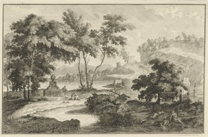 Arcadisch rivierlandschap met bron