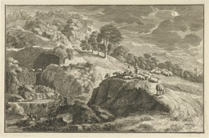 Arcadisch rivierlandschap met herders
