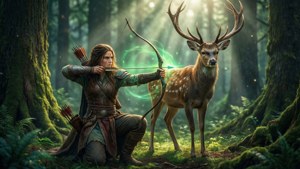 Archer and Deer in Forest