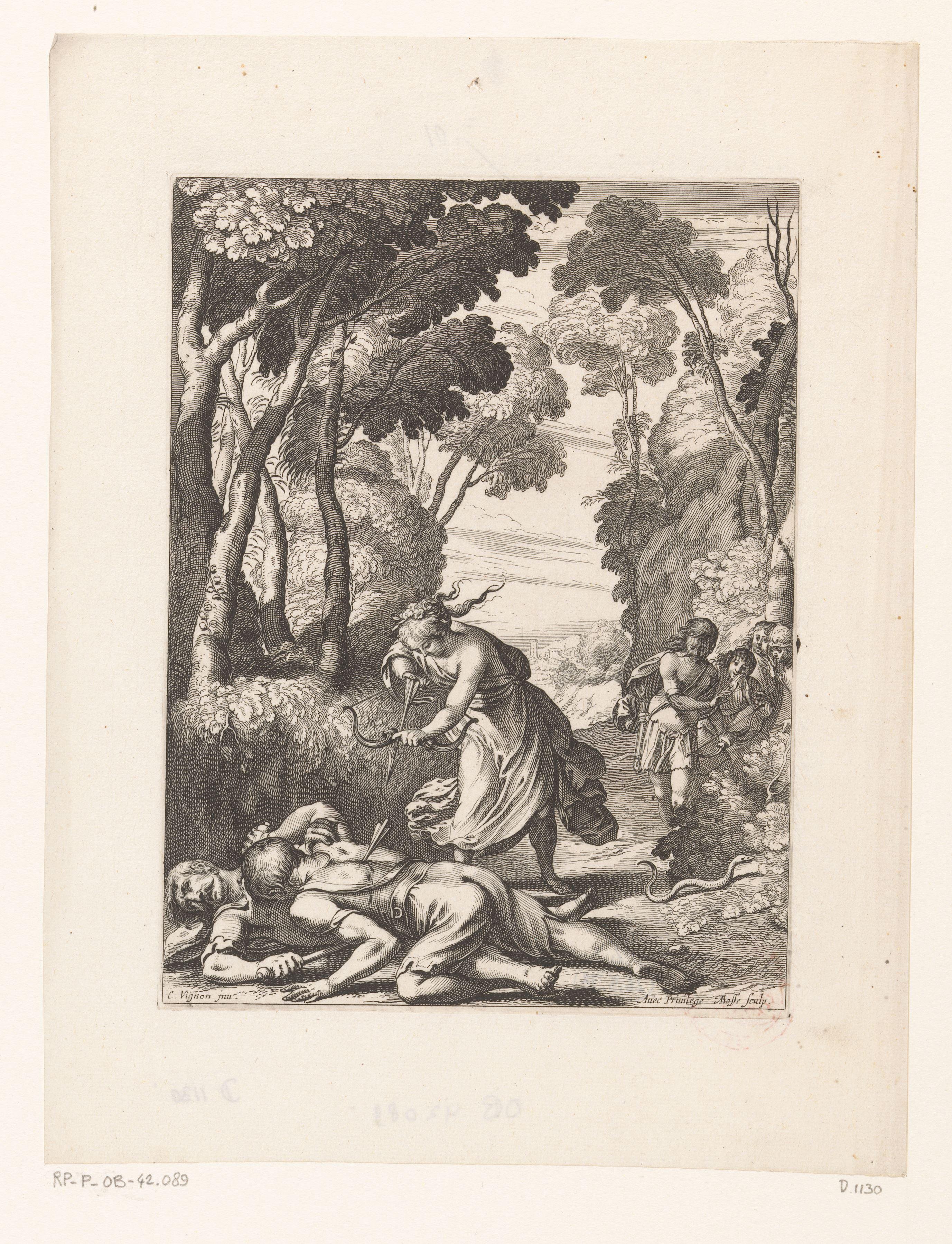 Ariane doodt met pijl en boog een Scyth by Abraham Bosse