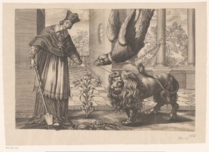 Armand-Jean du Plessis hertog van Richelieu verwijdert rupsen van een lelie