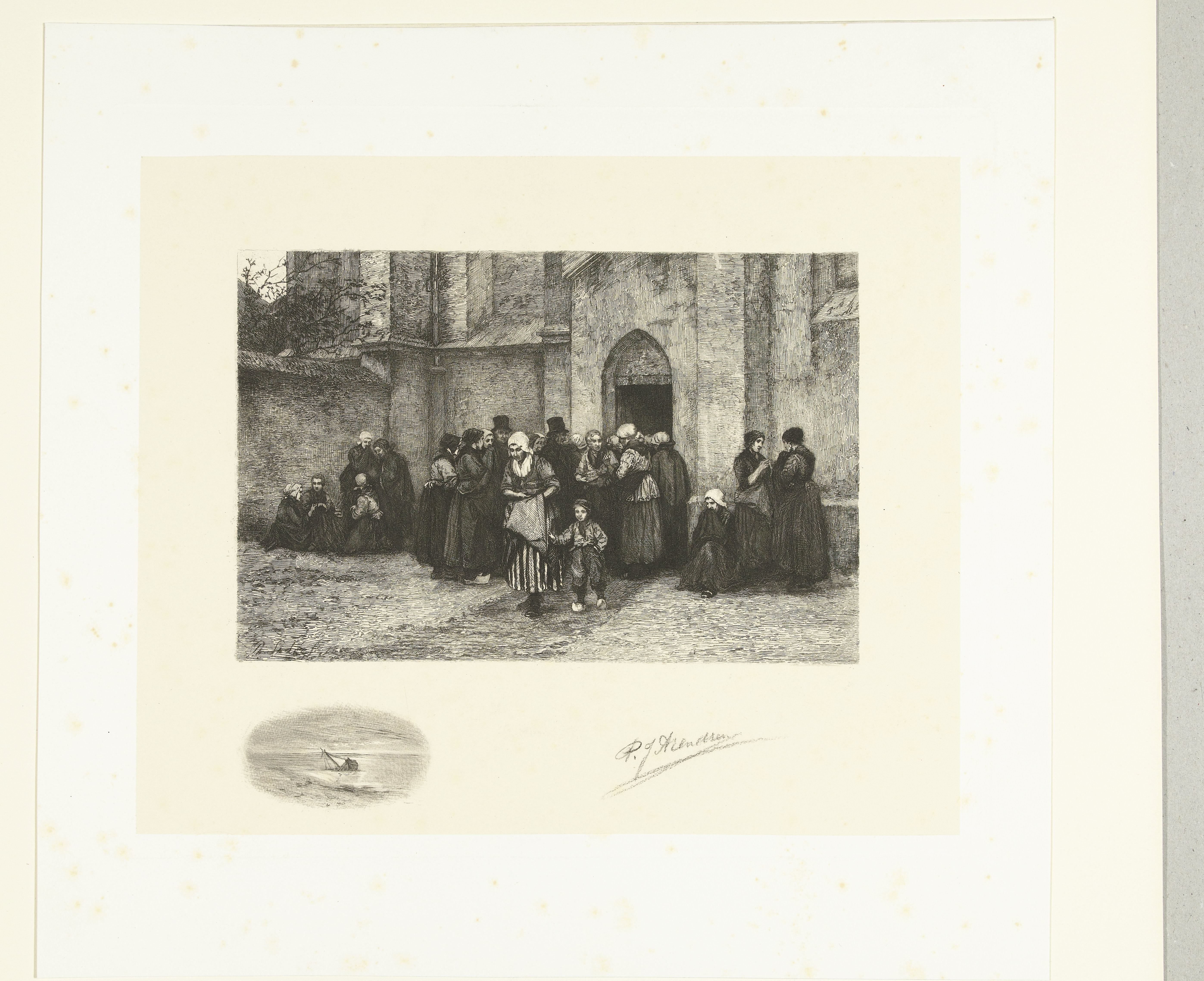 Arme mannen en vrouwen krijgen brood by Petrus Johannes Arendzen