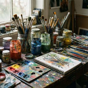 Artist Paint-Splattered Table