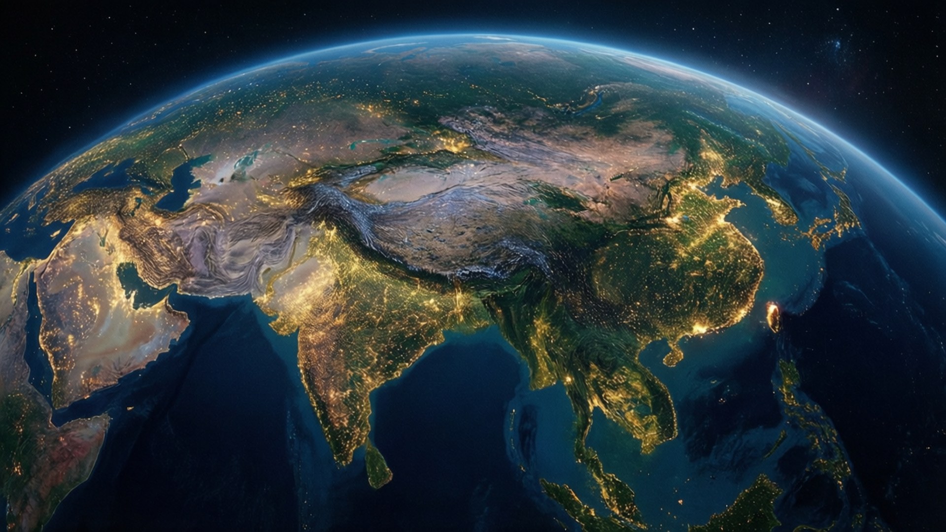 Asia at Night Lights by Wallpapers.art Studio