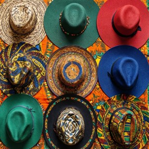 Assorted African Hats Flat Lay