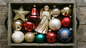 Assorted Ornaments in Crate