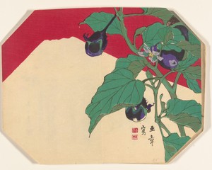 Aubergineplant en de berg Fuji