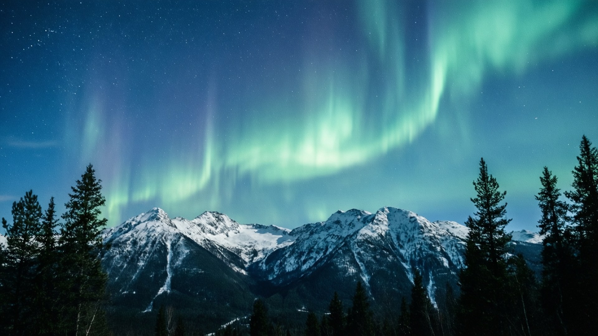 Aurora Mountain Silhouette by Wallpapers.art Studio