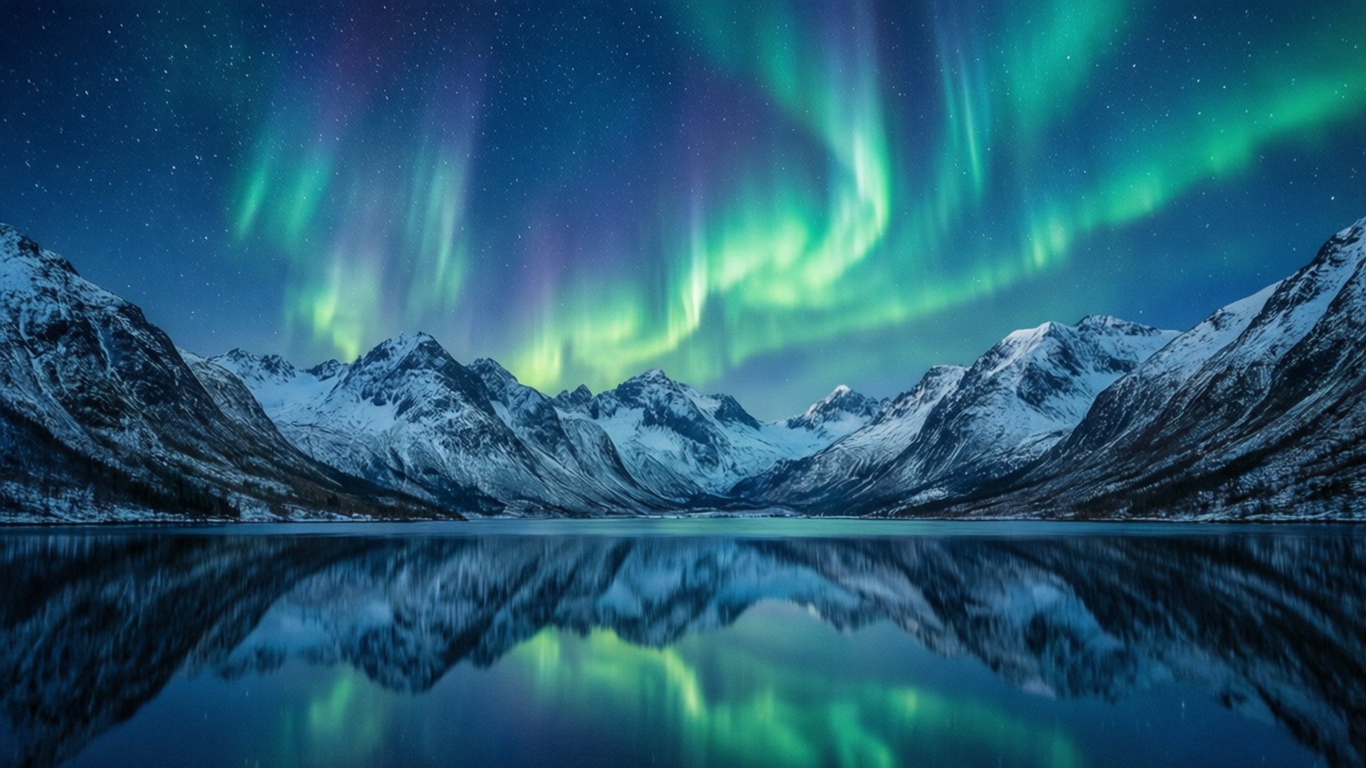 Aurora Over Mountains by Wallpapers.art Studio