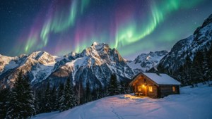 Aurora Over Snowy Cabin