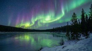 Aurora over Snowy Lake