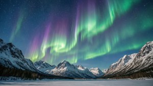 Aurora over Snowy Peaks
