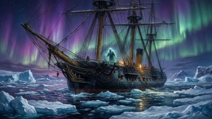 Aurora Over Trapped Ship