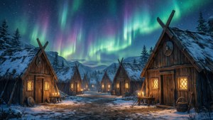 Aurora over Viking Village