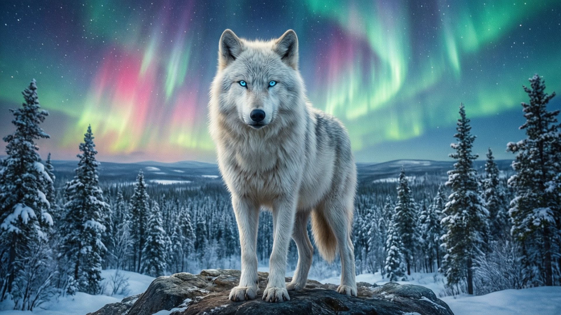 Aurora Wolf Sentinel by Wallpapers.art Studio