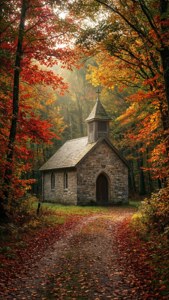 Autumn Church in Forest