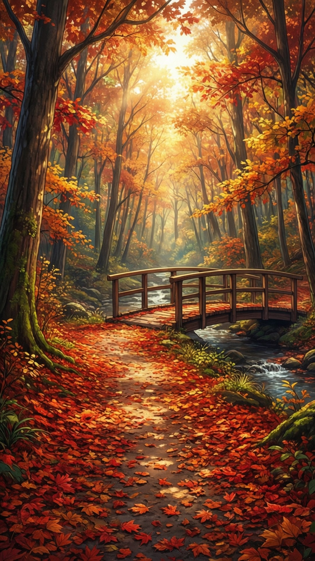 Autumn Forest Bridge by Wallpapers.art Studio