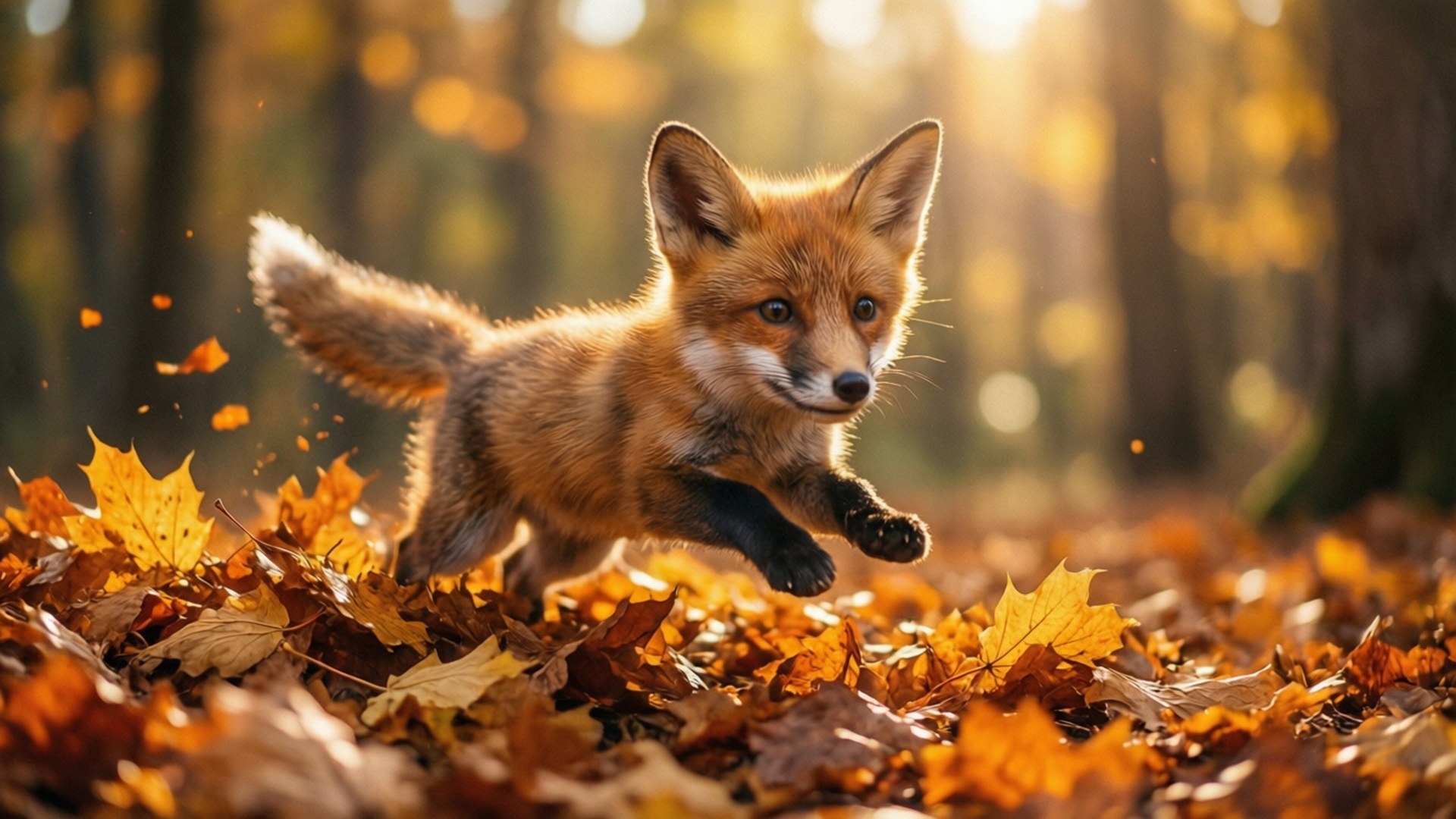Autumn Fox Leap by Wallpapers.art Studio