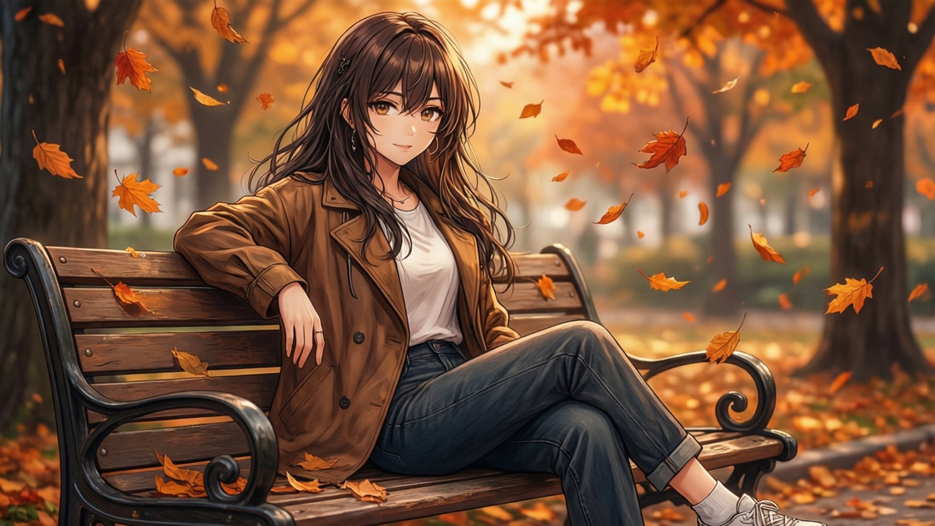 Autumn Park Bench by Wallpapers.art Studio