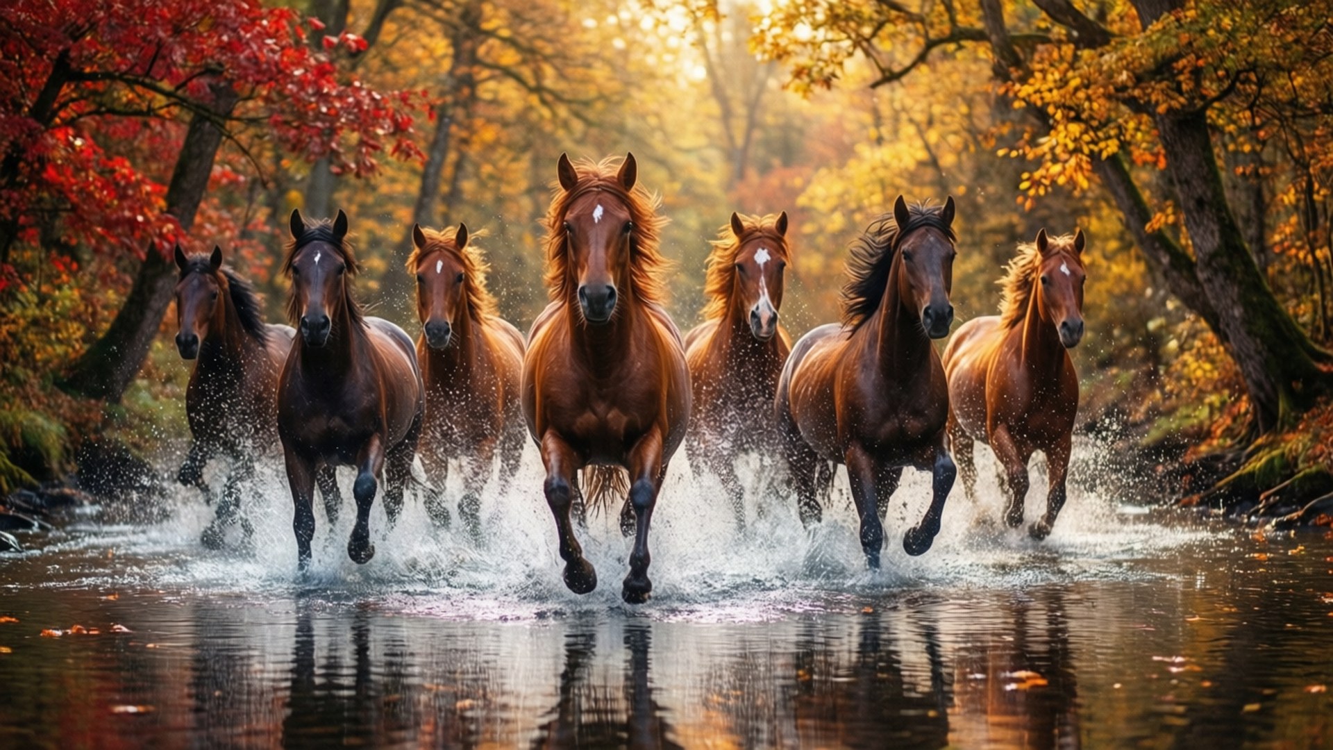 Autumn Splash Through the River by Wallpapers.art Studio