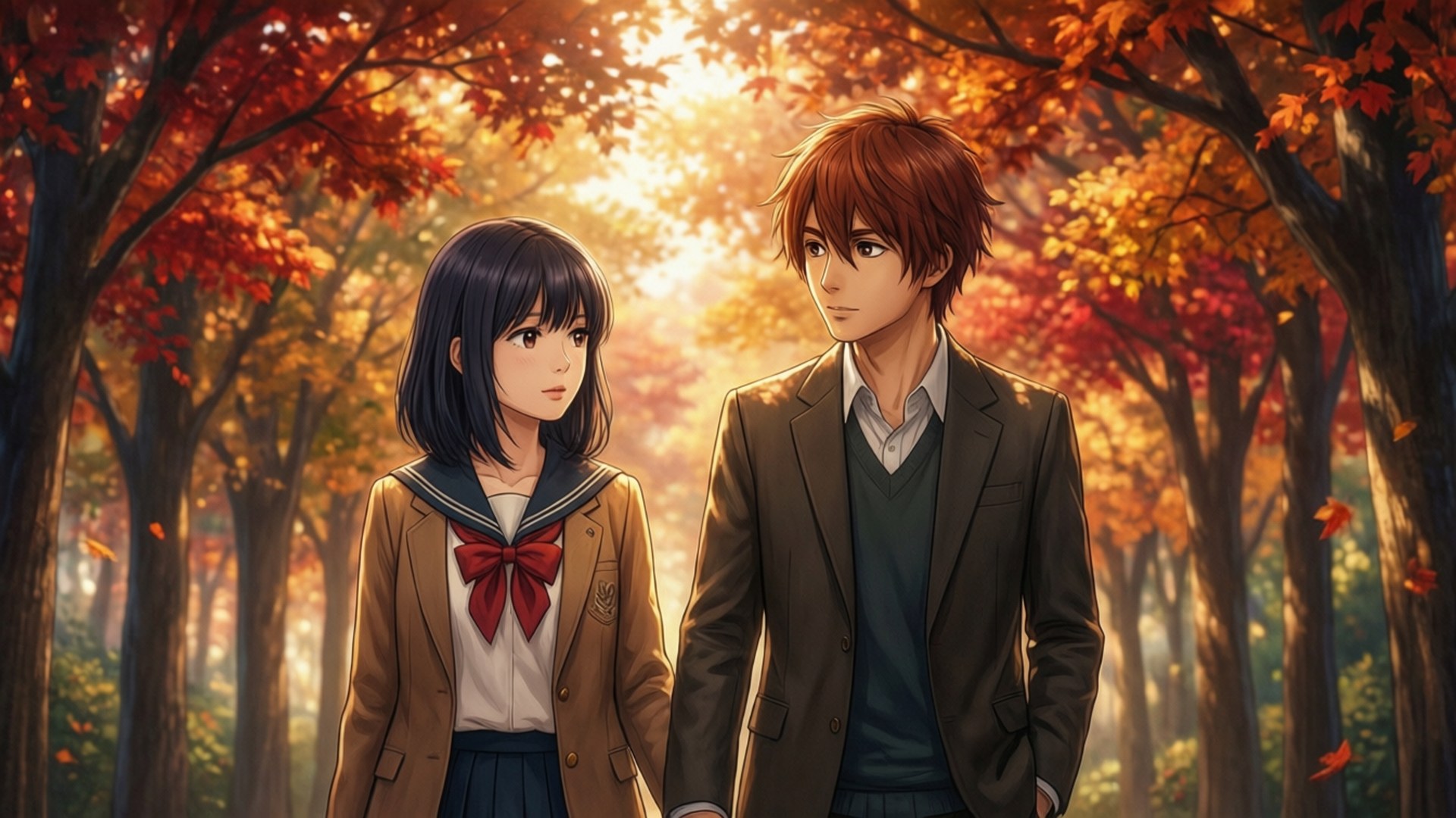 Autumn Walk Together by Wallpapers.art Studio