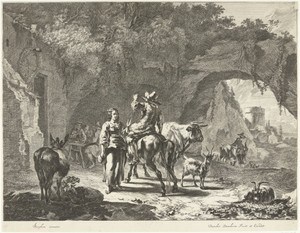 Avond: herder bij herberg in rots
