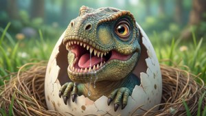 Baby Dinosaur Drooling from Egg