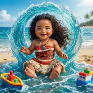 Baby Moana and the Ocean