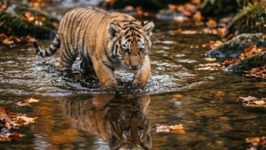 Baby Tiger Walking in Stream