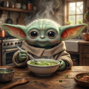 Baby Yoda Sips Soup