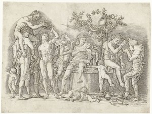 Bacchanaal met satyrs en bacchanten bij wijnpers