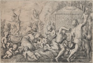 Bacchanal with Altar, Faun, and Silenus