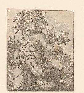 Bacchus op een wijnvat