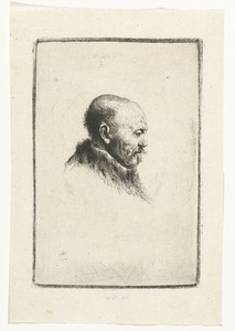 Bald headed man in profile right: the artist's father (?)