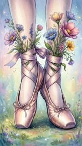 Ballet Shoes with Blooming Flowers