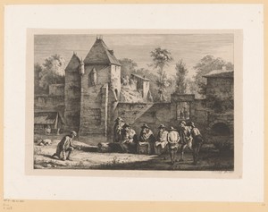 Balspelende mannen bij de oude Porte de Vaise te Lyon