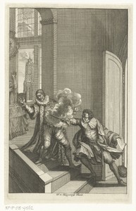 Balthasar Gerards doodt Willem I prins van Oranje met pistoolschoten op de trap van het Prinsenhof te Delft